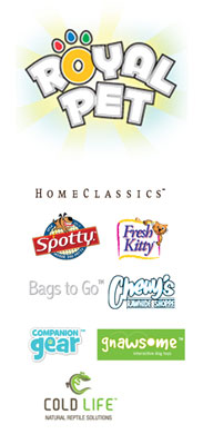 Image of brand logos: Royal Pet, Fresh Kitty, Spaw Essentials, Spotty, Companion Gear